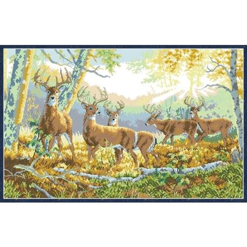 Deer Cross Stitch Patterns Kits Animal Embroidery Needlework Sets 11CT 14CT Printed Canvas Sew Crafts Home Decorations Paintings