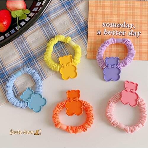 W&G Kawaii Lady Bear Hair Tie Cartoon Color Ponytail Rubber Band Hair Rope 2021 Summer New Style