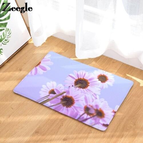 Zeegle 2021 Fannel Floor Carpet Rug for Kitchen and Living Room Flower Pattern Outdoor Carpet Anti-slip Entrance Door Mat