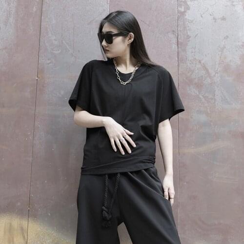 Summer relaxed casual raglan sleeve top T-shirt bottom Shirt Short Sleeve half sleeve simple large womens color contrast trend