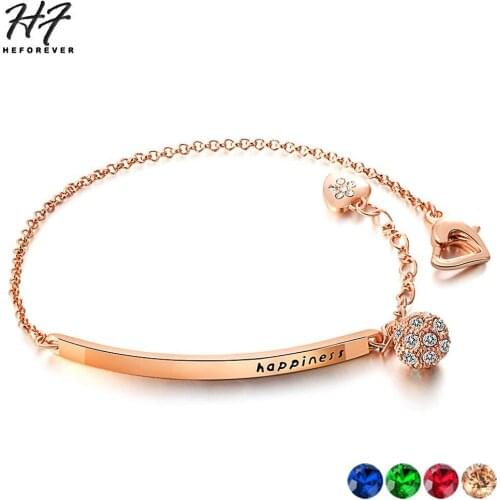 Trendy Ball ID Bracelets for Women 4 Itmes Rose Gold Color Bangles Jewelry Austrian Crystal Xmas Gift H196