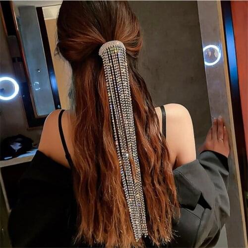 Women Long Shine Full Rhinestone Hairpins for Women Bijoux Long Tassel Crystal Hair Accessories Wedding Banquet Jewelry Luxury