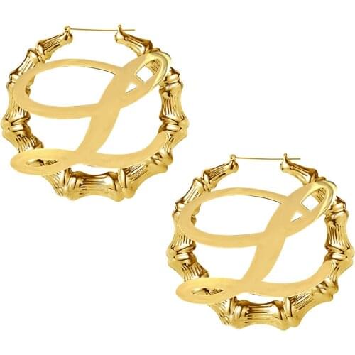 Bamboo Stainless Steel Woman Earring Hoop Customized Earrings Unusual Fashion Big Gifts For Women Custom Name Letter Earrings