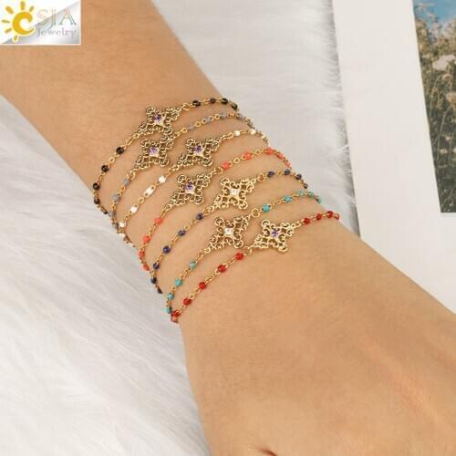 CSJA 2020 Bracelets Women Stainless Steel Gold Color Chain Link Charms Bracelet Bangles Miyuki Jewelry Femme Mujer Pulsera S575