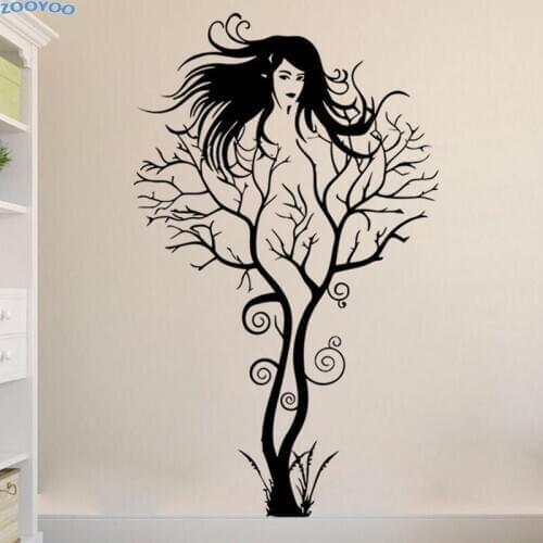 ZOOYOO Sexy Lady Creative Wall Decals Tree Wall Stickers Vinyl Self Adhesive Home Decor Living Room Decoration Art Murals