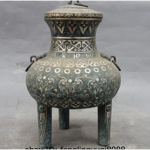 12 China Dynasty Bronze Silver-Gilt Crock Flask kettle Bottle Pot Incense Burner
