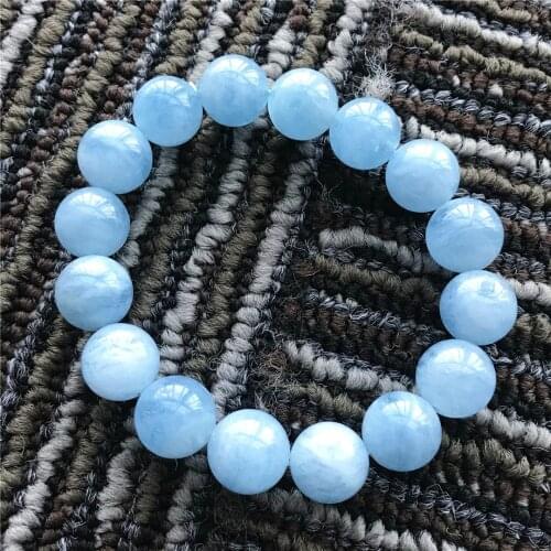 13mm Natural Ocean Aquamarine Bracelet Jewelry For Women Man Luck Love Gift Crystal Blue Round Beads Stretch Stone Strands AAAAA
