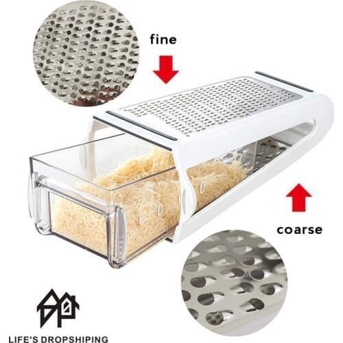 2 Sided Blades Cheese Vegetables Grater Carrot Cucumber Slicer Cutter Box Container Kitchenware Stainless Case kitchen tool