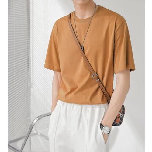 2021 Summer Mens High Quality Round Neck Tshirt Wide Shoulder Solid Color T Shirt Tops Clothes Streetwear T-shirt Size M-3XL