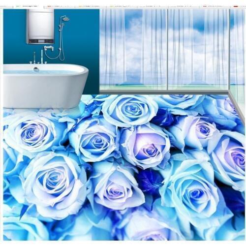 Home Decoration 3D wallpaper floor for living room Custom Photo self-adhesive 3D floor Fresh blue Blue Rose
