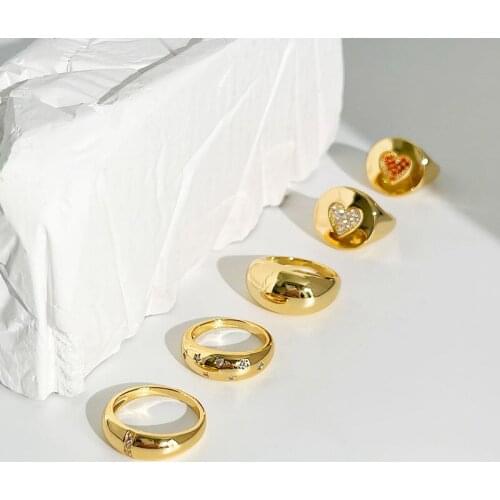 ALLNEWME Wholesale Brass Gold Chunky Ring Sets for Women Classsic Love Heart Geometric Micro Zircon Rings Minimalist Jewelry