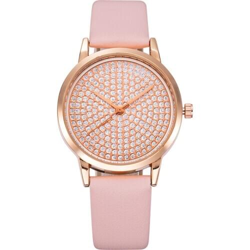 Diamond Watch Women Leather Watchband Rose Gold Round Dial Ladies Wristwatch Rhinestone Casual Dress Quartz Clock zegarek damski