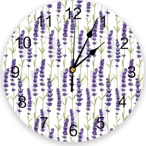 Lavender Plant Flower Print Wall Clock Wall Art Silent Non ticking Round Wall Watch for Home Decortaion Best Gift