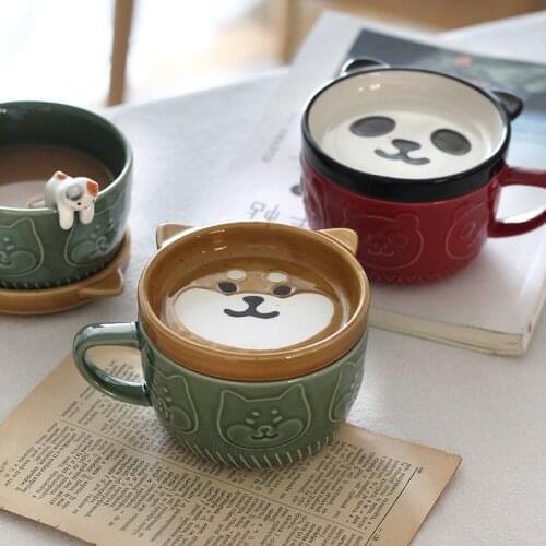 Cutelife Cute Panda Ceramic Coffee Cup Saucer Decoration Home Kitchen Reusable Tea Cup Breakfast Drinking Milk Porcelain Cup Set