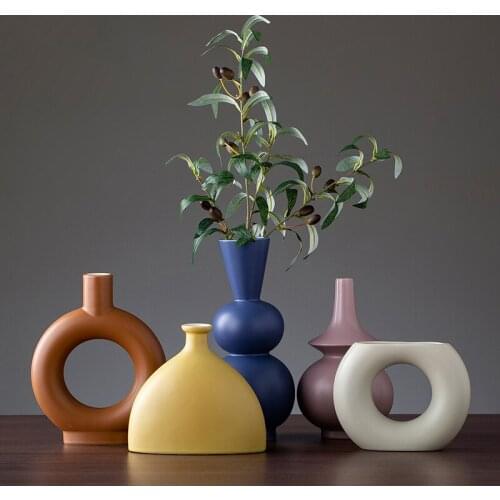 New Design Colorful Ceramic Flower Vase Nordic Irregular Flower Vase Living Room Decoration Plants Container Wedding Ornaments