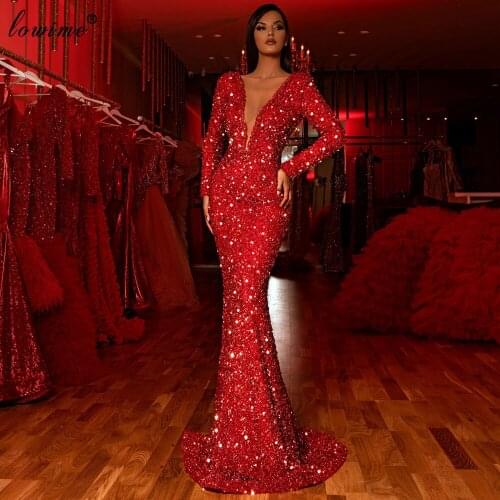 Dubai Sparkly Red Sequins Evening Dresses Long Formal Prom Dresses Mermaid вечернее платье Vestidos Elegantes Woman Dress Party