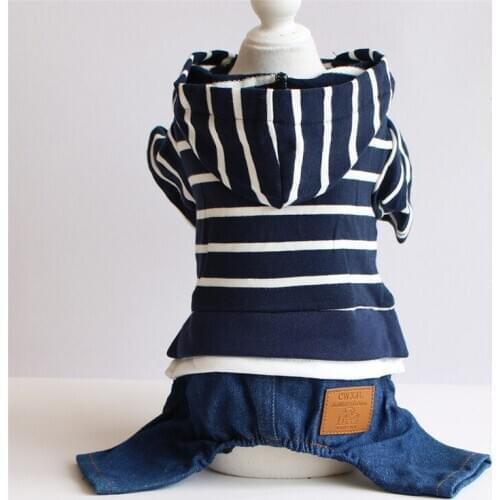 Denim Dog Overalls Striped Small Dog Jeans Clothes Autumn Winter Jumpsuit Outdoor Rompers For Pet Dog Chihuahua Shih Tzu