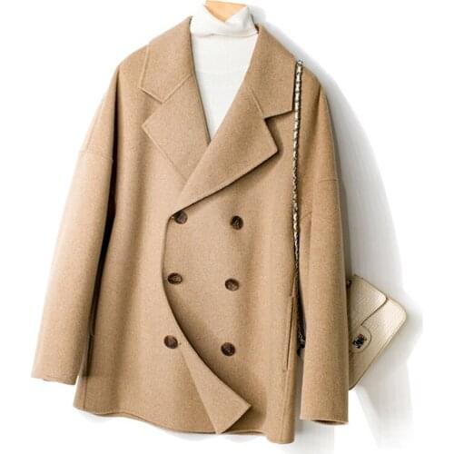 Fad New Autumn Winter Double Breasted Woolen Coat Casual Fashion Wool Coat Women Long Outerwear Feminine Coat A059