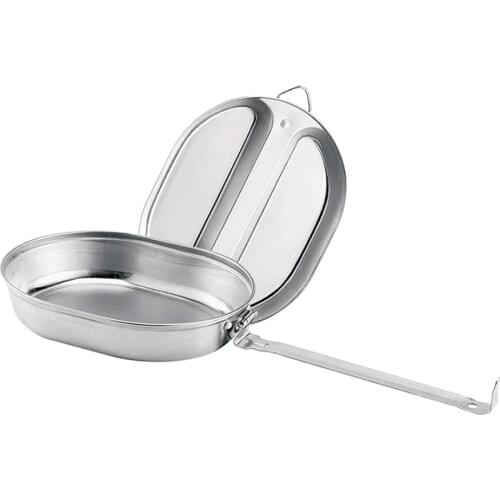 Airtight Stainless Steel Food Container with Double Compartment for Food Storage and Separating, Outdoor Cooking Pot Pan