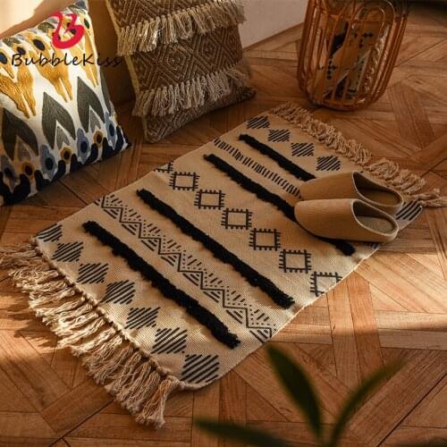 Bubble Kiss Cotton Linen Tassel Carpets Hand-Woven Retro Rugs Nordic Home Bedroom Decor Geometric Floor Mat Prayer Bohemian Rugs