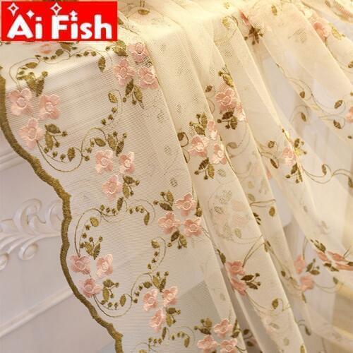 Korean pastoral Elegant Fresh Pink Flower Embroidery Bedroom Sheer Drapes Mesh Nets Tulle Curtains for living room wp366#5