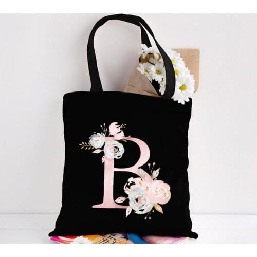 Fashion Pink English Flower Letter Print Shopping Bag Harajuku Ulzzang Shopper Bag Totes Large Capacity Shoulder Bags