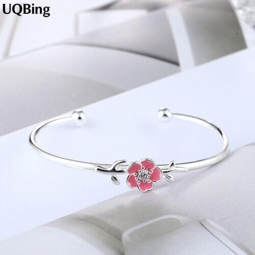 Fashion Beautiful 925 Sterling Silver Bangles Flower Cuff Bangles & Bracelets Women Accessories Srebrna bransoletka