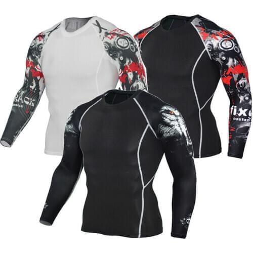 7 Styles Men Fitness Long Sleeves Bodybuilding Skin Tight Thermal Compression Shirts Workout Top Plus Size