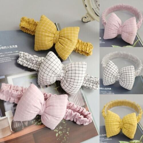 Baby Girls Headwraps Bowknot Plaid Design Hairbands Toddler Soft Elastic Stretchable Head Accessories