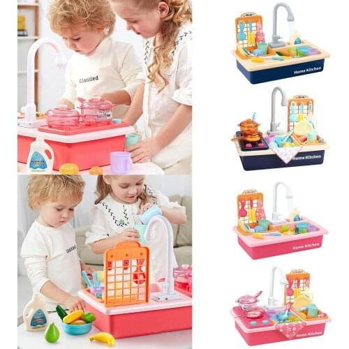 Kids Kitchen Play Sink Toys with Running Water Cutting Food Educational Toys