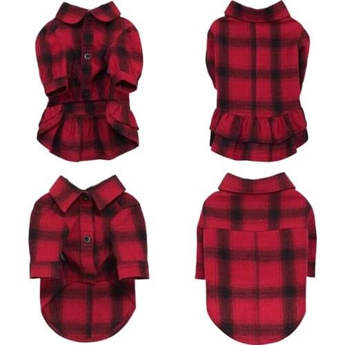 Plaid Dog Shirt Couple Dog Clothes For Small Medium Dogs Costume Autumn Winter Pet Dress Puppy Outfit Pet Matching Dogs Clothing