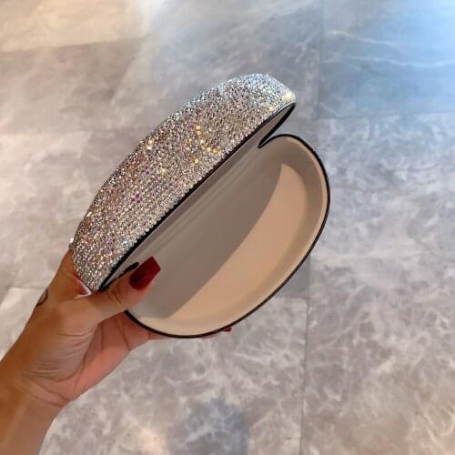 Crystal Sunglass Case Bling Rhinestones Big Eyeglasses Case Portable Sunglasses Box Leather Wholesale Women Glasses Case Large