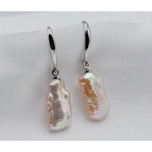 Pink baroque earrings, natural freshwater pearls, natural shape, 925 sterling silver, girl pearl earrings