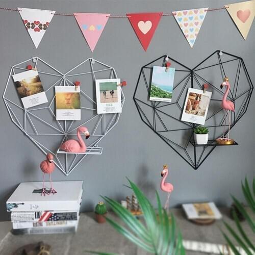 Heart Shape Grid Mesh Picture Rack Photos Holder Shelf Wall Hanging Home Decor Suit for bedroom, living room, study, classroom