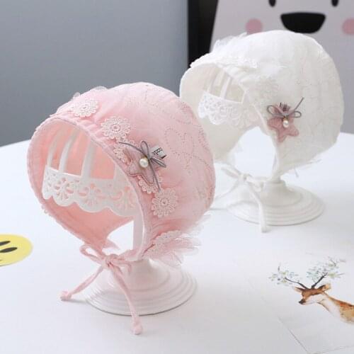 Cute Baby Girl Hat Lace Flower Spring Summer Infant Bonnet Soft Cotton Girls Beanies Cap Photography Props