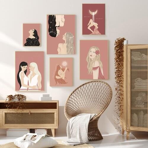 Modern Sexy Naked Woman Moon Flower Canvas Painting Wall Art Nordic Posters and Prints Wall Pictures for Living Room Decoration