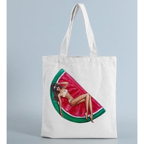 Beautiful Girls Shopping Bag Handbag Bolsas Be Tela Shopper Grocery Reusable Bag Tote String Bolsas Reutilizables Woven Rab