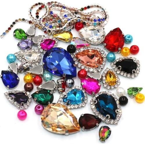 Wedding Decoration Teardrop Mixedcolor Mix Size Glass Crystal Stones Pearl Beads Cup Chain Rim Rhinestones Sew On Clothing/Dress