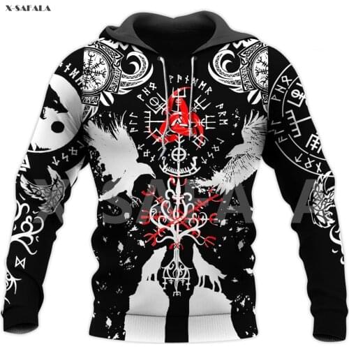 Viking Eagle Wolf Ancient Pattern Tattoo 3D Over Printed Hoodie Man F18 Women Unisex Outwear Zipper Pullover Sweatshirt Casual