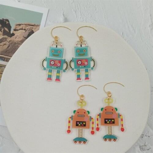 Unique Harajuku Cute Vintage Geometric Robot Dangle Earring Fashon Metal Drop Earrings Best Friend Jewelry Gifts for Women Girls