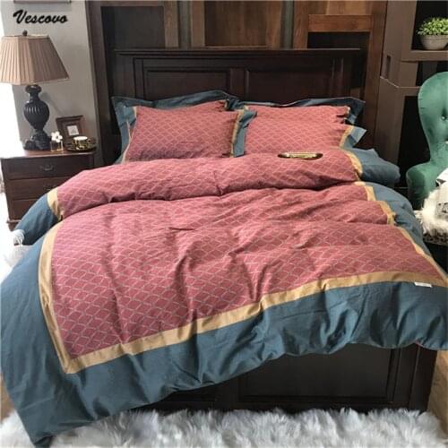 VESCOVO Cotton lattice sanding duvet cover set comforter cover bed sheet warm autumn winter bedding set for king bed