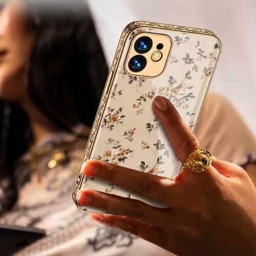 WU JUNZE Luxury New Cute Glass Florals Trendy Brand Embossed Iphone12pro Cover 12Promax Case Electroplating Protective 12 Shell