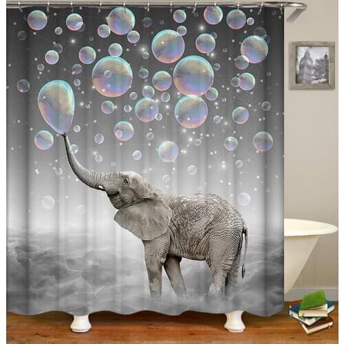 Funny Animal Shower Curtains Cute Elephant Animals Pattern Print Bathroom Decor Waterproof Cloth Hanging Bath Accessories Set