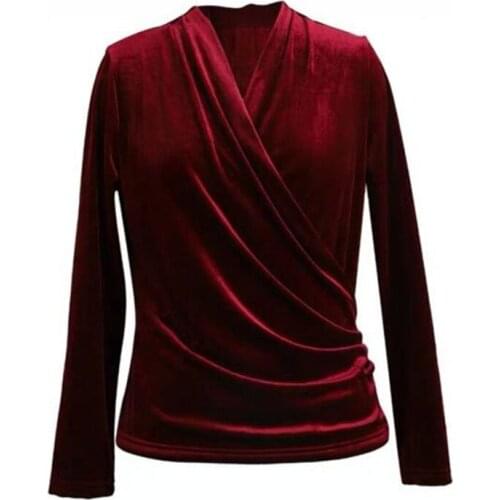 New 2019 Autumn and Winter sexy V-neck velour shirts Ukraine women elegant vintage tops 7XL 8XL large size office shirts