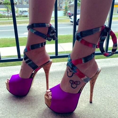 Ronticool New Women Gladiator Platform Sandals Strappy Sexy Stiletto Heel Peep Toe Beautiful Fuchsia Dress Shoes US Size 5-20