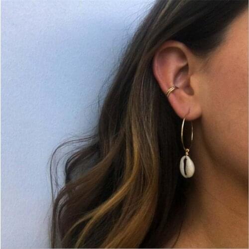Earings hoops shell pendant cute slopes circle earrings rings for women trendy gold silver color girls fashion jewelry gifts