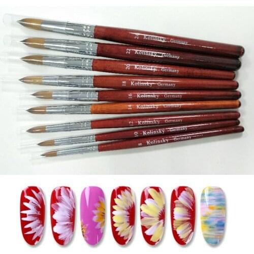 1 Pcs Kolinsky Sable Hair Nail Brush Alloy Handle Round Nail Liquid Powder Brush Size 8/10/12/14/16/18/20/24 Nail Art Brush