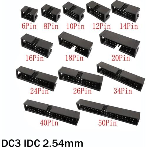 10Pcs DC3 2.54mm Pitch Male Socket 6P~50Pin Header Connector ISP Male Double-Spaced Straight Needle IDC JTAG Socket Pin Header