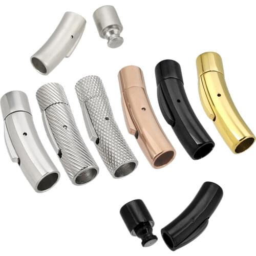 10pcs Stainless Steel Bayonet Clasp 2mm-8mm Hole Push Lock Lace Buckle Leather Cord Clasps For DIY Bracelet Jewelry Making