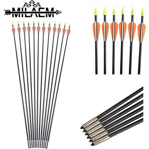 12 Pcs Archery Fiberglass Arrow Rubber Feather OD 7mm Arrow Shaft OD8mm Outer Arrow Target Head Shooting Hunting Accessories